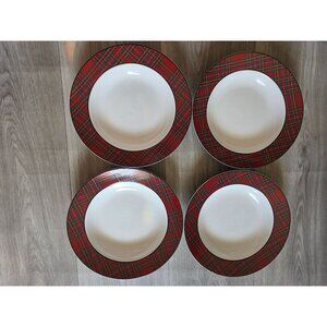 Bombay Tartan Red Plaid Soup Bowls Set Of 4  9" Diameter Dinnerware